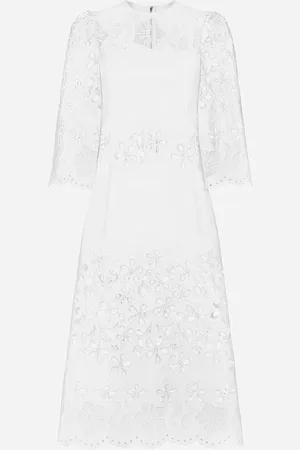 Dolce & Gabbana Vestido Longuette De Algodón Con Bordado Cut-out - Mujer Vestidos 38