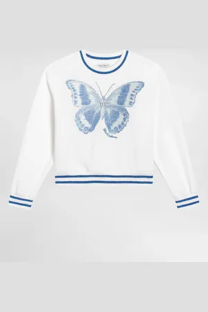 Dolce & Gabbana Round-neck Sweatshirt With Butterfly And Dg Logo - Mujer Camisetas Y Sudaderas Blanco 2 Years