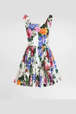 Dolce & Gabbana Vestido Corto De Algodón Con Lazos Y Estampado De Flores - Mujer Vestidos 48
