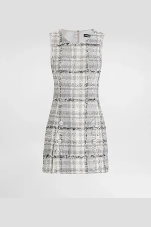 Dolce & Gabbana Vestido Mini Acampanado De Tweed Raschel Lúrex A Cuadros Con Botones Con Logotipo Dg - Mujer Vestidos 36