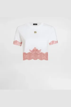 Dolce & Gabbana Camiseta Corta De Punto Con Aplicaciones De Encaje Y Logotipo Dg - Mujer Camisetas Y Sudaderas Algod�n 36