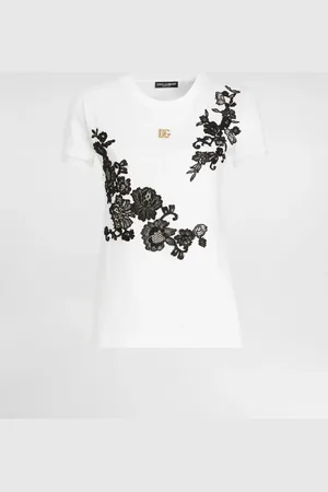 Dolce & Gabbana Camiseta De Punto Con Detalles De Encaje Y Logotipo Dg Pin - Mujer Camisetas Y Sudaderas 36