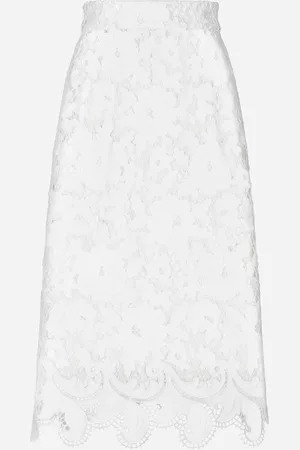 Dolce & Gabbana Falda Midi De Algodón Con Bordado Floral Calado - Mujer Faldas 36