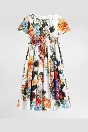 Dolce & Gabbana Vestido De Manga Corta En Popelina Con Estampado De Flores - Mujer Vestidos 2 Years