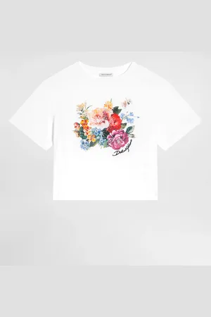 Dolce & Gabbana Camiseta De Manga Corta En Punto Con Estampado De Flores - Mujer Camisetas Y Sudaderas 5 Years