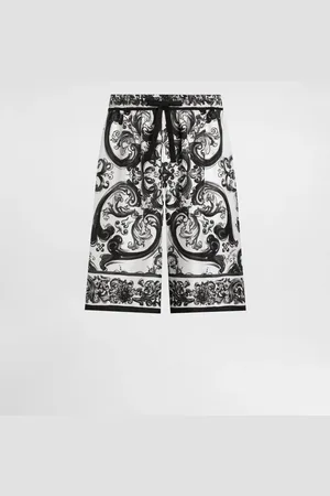 Dolce & Gabbana Pantalón En Sarga De Seda Con Estampado De Mayólica - Hombre Pantalones Largos Y Cortos 46