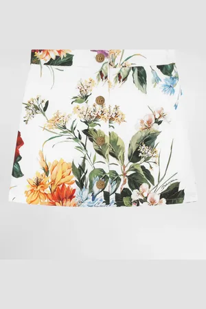 Dolce & Gabbana Falda De Lona Con Estampado De Flores - Mujer Pantalones Y Faldas 6 Years