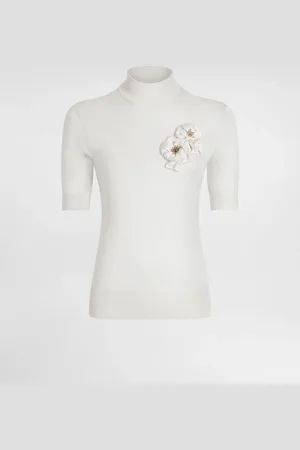 Dolce & Gabbana Jersey De Seda Con Broche De Flor - Mujer Prendas De Punto 36