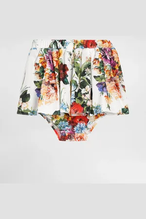 Dolce & Gabbana Falda De Popelina Con Estampado De Flores - Mujer Pantalones Y Faldas 6/9 Months