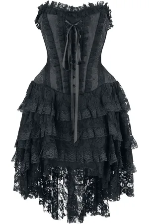 Gothicana Vestido Corto Gótico de - Vestido gótico con corsé y falda más corta por delante - M XXL - para Mujer