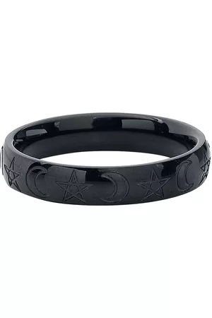 etNox Anillo Gótico de - Moon and Pentagram - para
