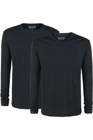 EMP Camiseta Manga Larga de - Pack doble tops negros manga larga con cuello redondo y en V - S 5XL - para Hombre