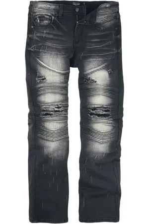 Rock Rebel Tejanos de - Pete - Vaqueros de look usado y detalles biker - W40L34 - para Hombre