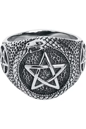 etNox hard and heavy Anillo Gótico de - Snake Pentagram - para