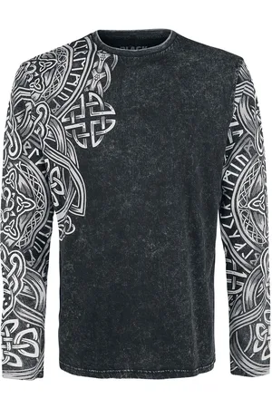 EMP Camiseta Manga Larga de - Camiseta negra manga larga con lavado y estampado - M 3XL - para Hombre