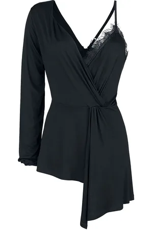 Gothicana Camiseta Manga Larga Gótico de - Top con detalles de encaje - S XL - para Mujer