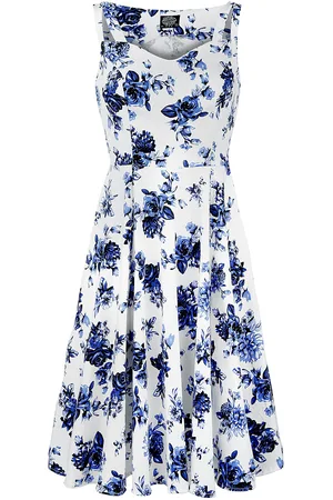 H&R London Vestidos de longitud media Rockabilly de - Vestido Floral Azul - S 3XL - para Mujer