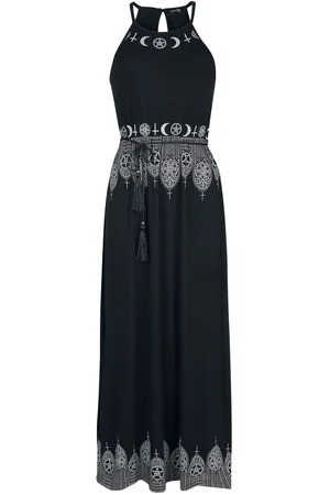 Gothicana Vestido largo Gótico de - Maxi vestido con estampados y cinturón estrecho - S 5XL - para Mujer