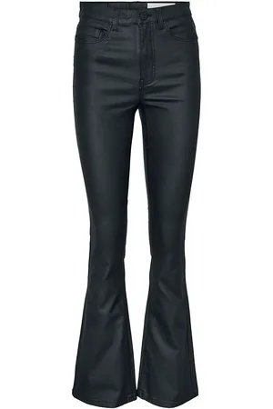 Noisy May Pantalones de cuero de imitación de - Sallie High Waist Flare Coated Trousers - W28L30 - para Mujer