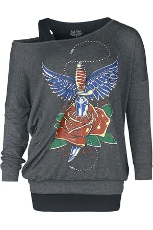 Rock Rebel Camiseta Manga Larga de - Manga larga doble capa con estampado delantero - S - para Mujer