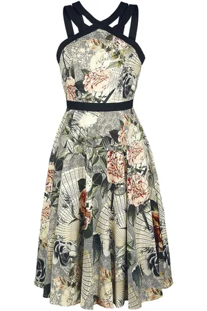 H&R London Vestidos de longitud media Rockabilly de - Ancient Roses - S 4XL - para Mujer