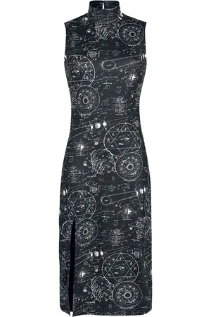Jawbreaker Vestidos de longitud media Gótico de - Alchemy Cat Print Midi Cut Out - S XXL - para Mujer