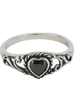etNox Anillo Gótico de - Black Heart - para Mujer