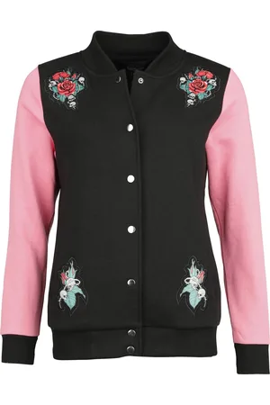 Rock Rebel Chaqueta Universitaria Rockabilly de - Cazadora universitaria de felpa con calaveras - S XL - para Mujer