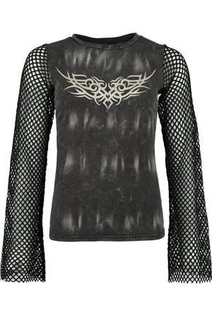 Rock Rebel Camiseta Manga Larga de - Longsleeve With Used Wash And Mesh Sleeves - S XXL - para Mujer