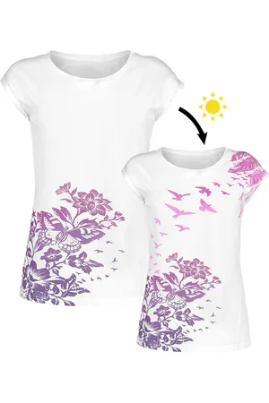 Full Volume Camiseta de - Camiseta blanca con cuello redondo y estampado UV - S XXL - para Mujer