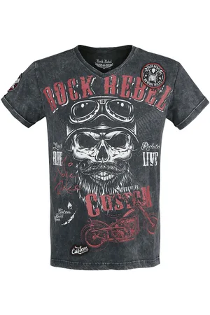 Rock Rebel Camiseta de - Camiseta negra con cuello en V y estampado - S 5XL - para Hombre