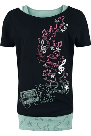 Full Volume Camiseta de - Three Pieces T-Shirt and Tops with Notes and Stars - M L - para Mujer