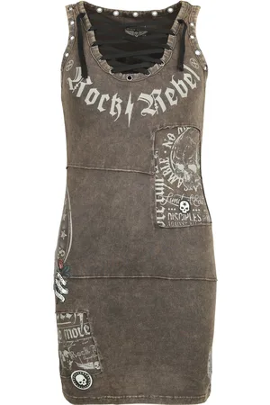 Rock Rebel Vestido Corto de - Vestido de ojales y parches - S XL - para Mujer