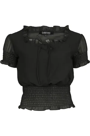Gothicana Camiseta Gótico de - T-Shirt With Smocked Details - L XXL - para Mujer