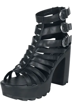 Gothicana Tacón alto Gótico de - Tacones negros con correas y tachuelas - EU37 EU41 - para Mujer
