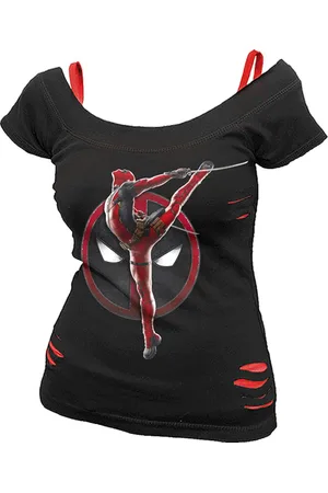 DEADPOOL Camiseta de - - Pose - 2 in1 Red Ripped Top - S XXL - para Mujer