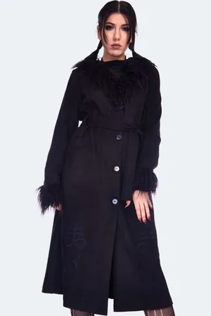Jawbreaker Abrigos Rockabilly de - Spirited Embroidered Maxi Suede Coat - M XXL - para Mujer
