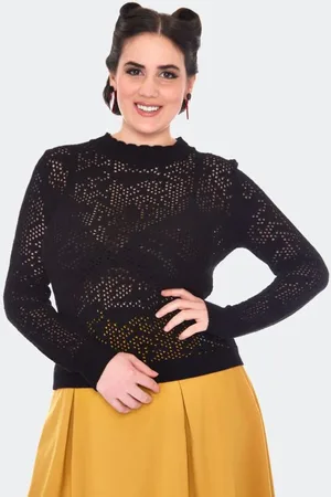 Voodoo Vixen Jersey de punto Rockabilly de - Lace Knit Mock Neck - XS L - para Mujer