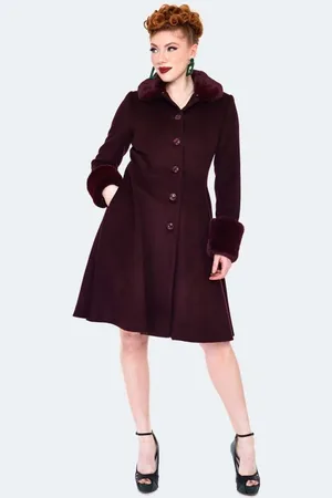 Voodoo Vixen Abrigos Rockabilly de - Faux Fur Trim Flare Coat - M XXL - para Mujer