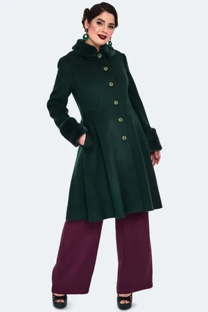 Voodoo Vixen Abrigos Rockabilly de - Faux Fur Trim Flare Coat - XS XXL - para Mujer