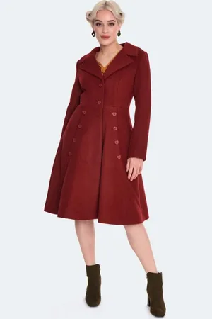 Voodoo Vixen Abrigos Rockabilly de - Heart Button Flare Coat - XS XL - para Mujer