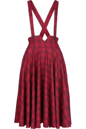 Voodoo Vixen Falda hasta la rodilla Rockabilly de - Plaid Removable Suspender Flare Skirt - XS M - para Mujer