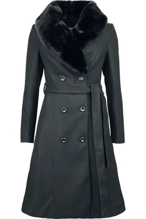 Voodoo Vixen Abrigos Rockabilly de - Double Breasted Black Dress Coat - XS XL - para Mujer
