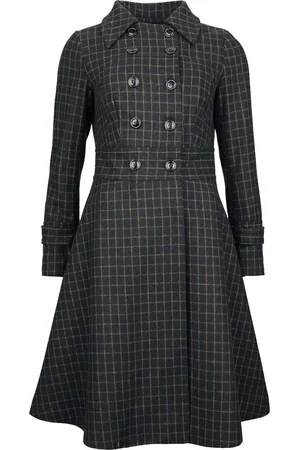 Voodoo Vixen Abrigos Rockabilly de - Double Breasted Collared Check Coat - S XXL - para Mujer