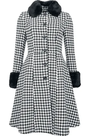 Voodoo Vixen Abrigos Rockabilly de - Houndstooth Faux Fur Trim Coat - XS 4XL - para Mujer