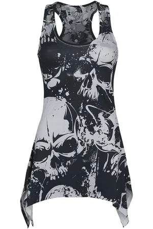 Heartless Top Gótico de - Skull Pattern Lace Panel - S XXL - para Mujer