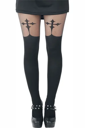 Pamela Mann Medias Gótico de - Goth Cross Suspender - Standard - para Mujer