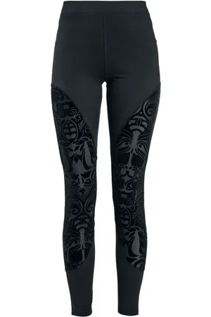 Gothicana Leggins Gótico de - Leggings con insertos semi transparentes y estampado a relieve - S 5XL - para Mujer