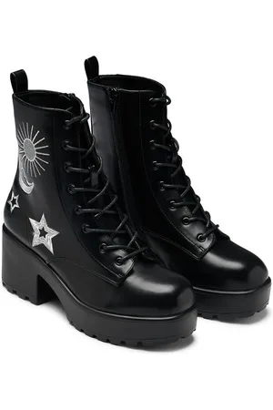 Koi Botas Gótico de - Astro Silver Star & Moon Chunky Boots - EU36 EU38 - para Mujer