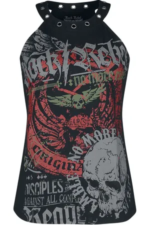 Rock Rebel Top atado al cuello de - Rock Rebel Top estampado con ojales - S XXL - para Mujer